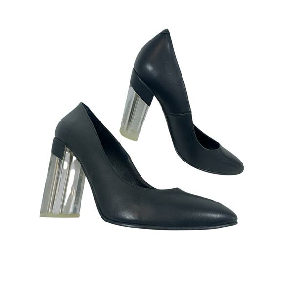Miista Leather Black Pump Lucite Block Heel Modern Minimalist Size 40 EU (US 9) - Picture 2 of 14